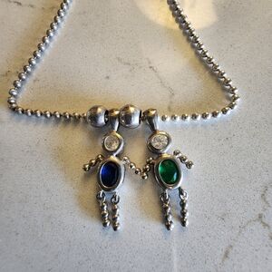 Vintage Sterling Necklace/bracelet Birthstone Girls. Italy 925 Charms W Balls